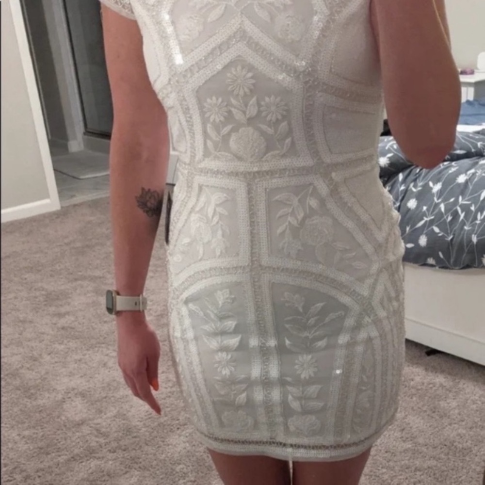 NWOT Lulus Spread Your Shine White Sequin Embroidered Bodycon Dress - Picture 9 of 16